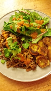 Lime marinated vaca frita (fried beef) with caramelized onions & chipotle orange sauce.